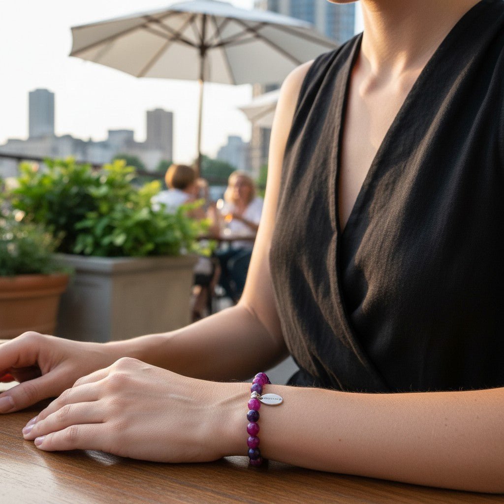 PERLENARMBAND ELLA MIT AMETHYST UND JADE IN MAGENTA - Duolino Design