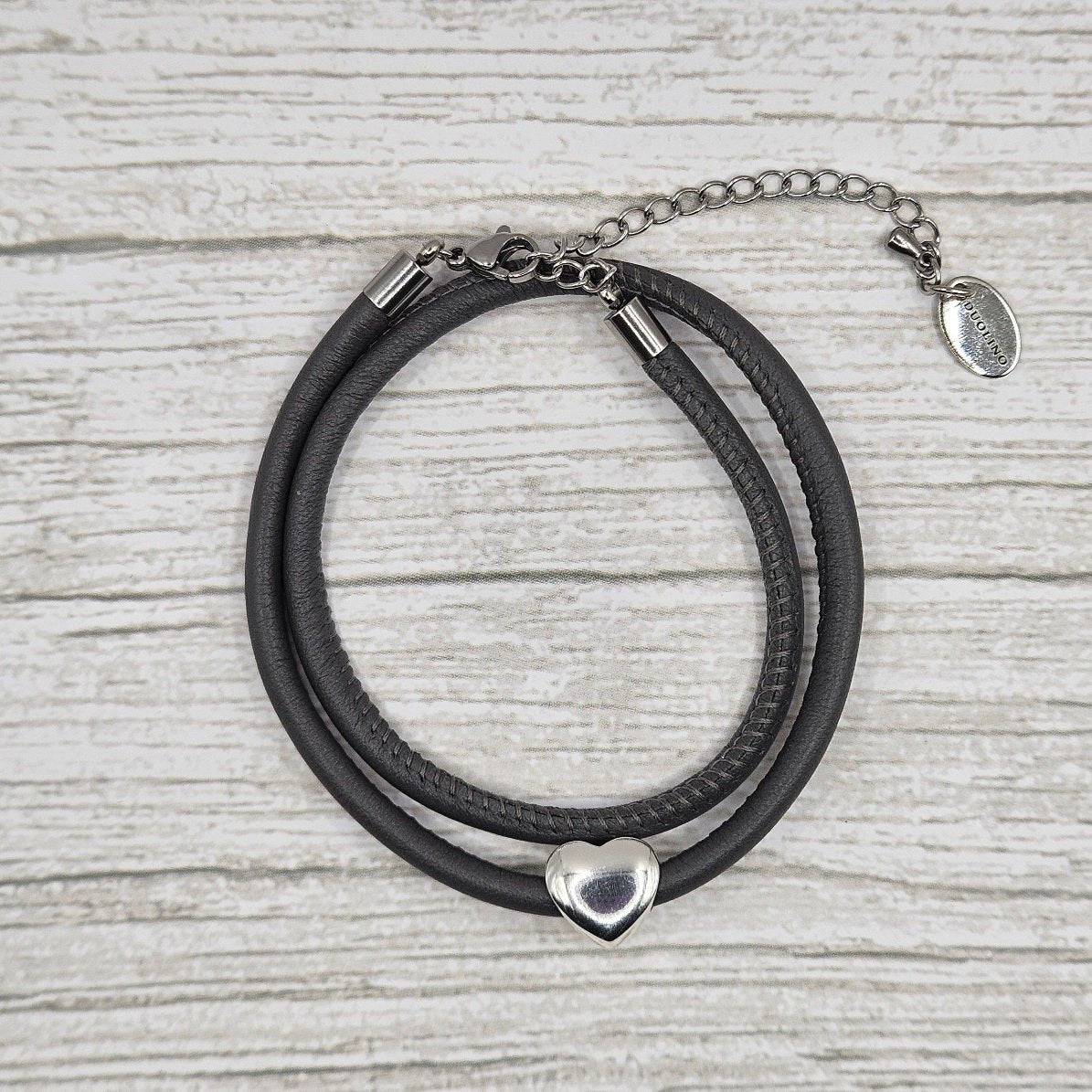 Zweireihiges Lederarmband Dalia in Anthrazit - Duolino Design