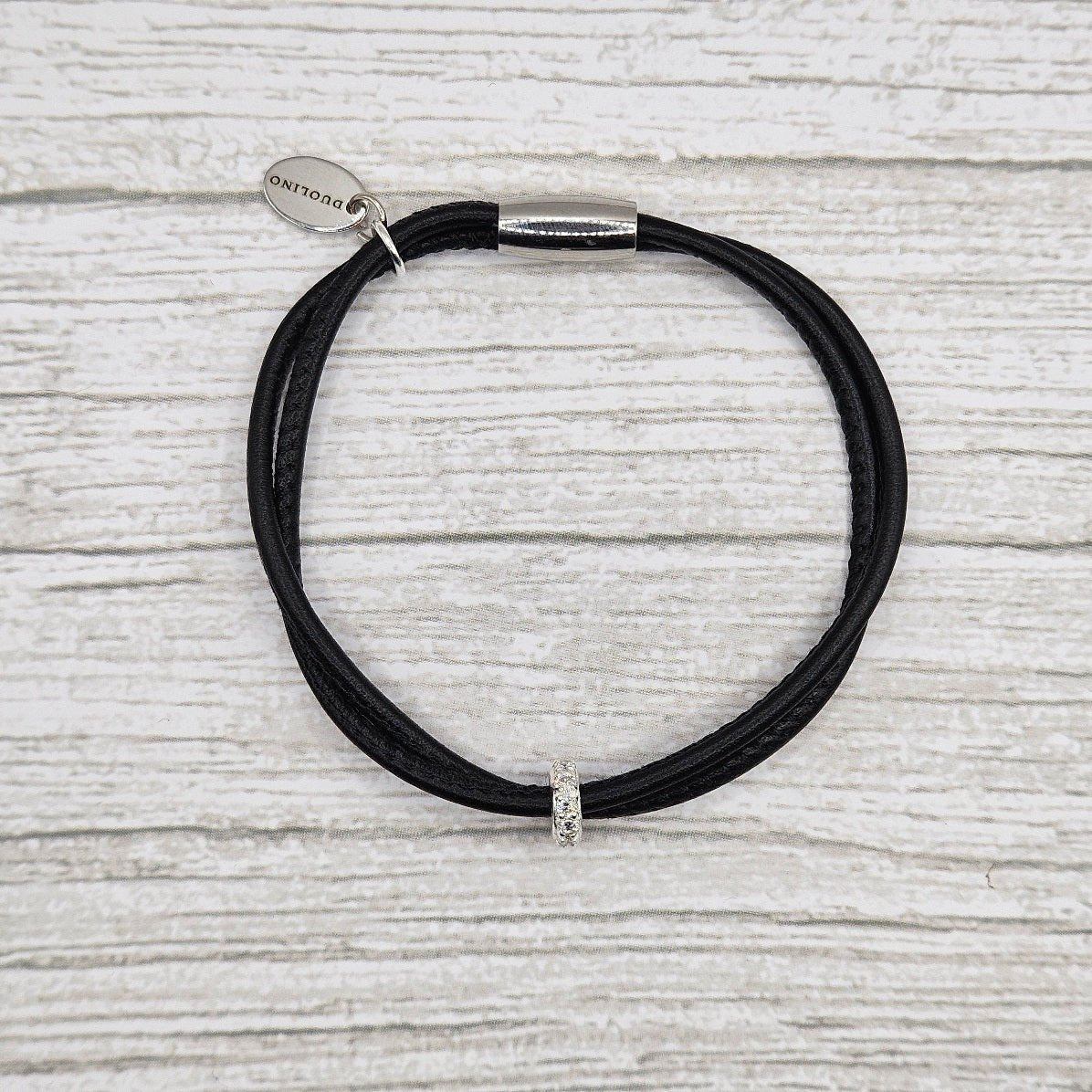 Elegantes Lederarmband AVA mit Zirkonia - Silbercharm - Duolino Design