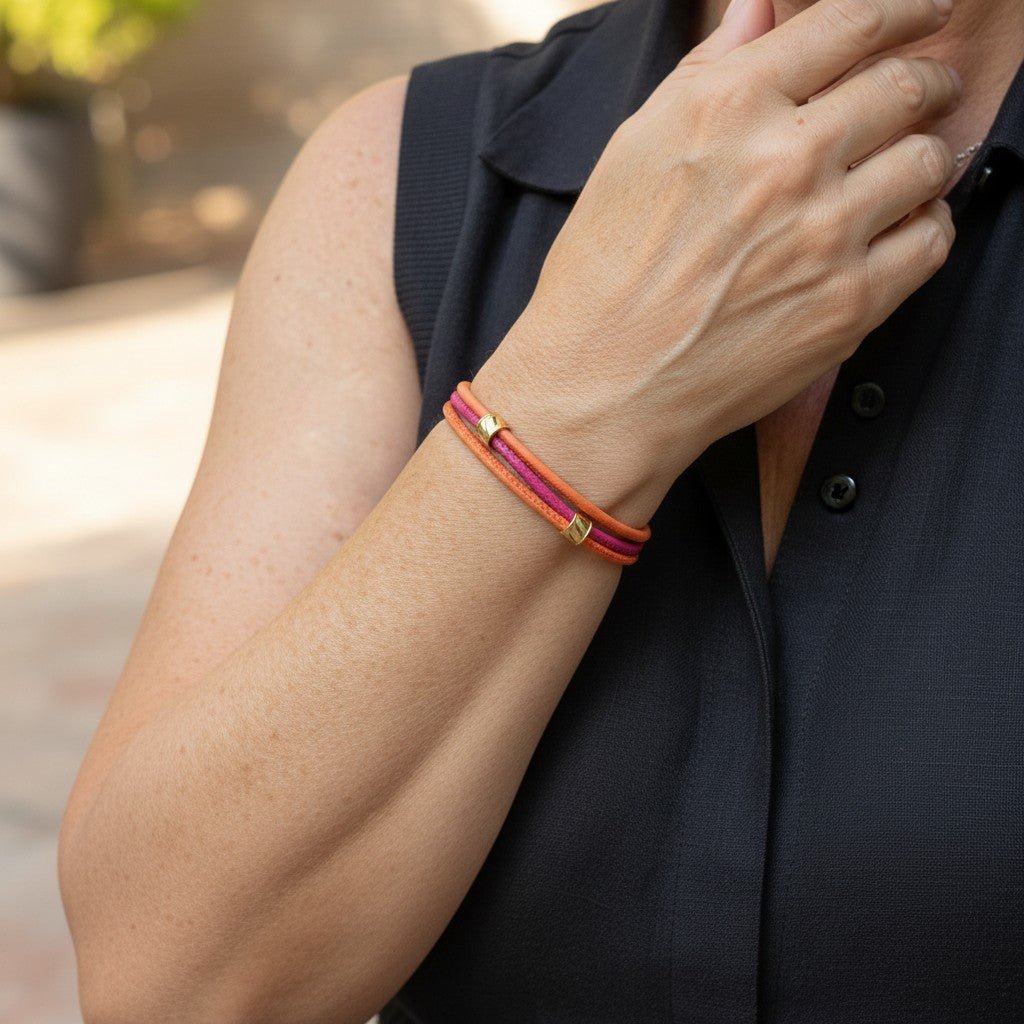LEDERARMBAND STELLA, ORANGE/FUCHSIA - Duolino Design