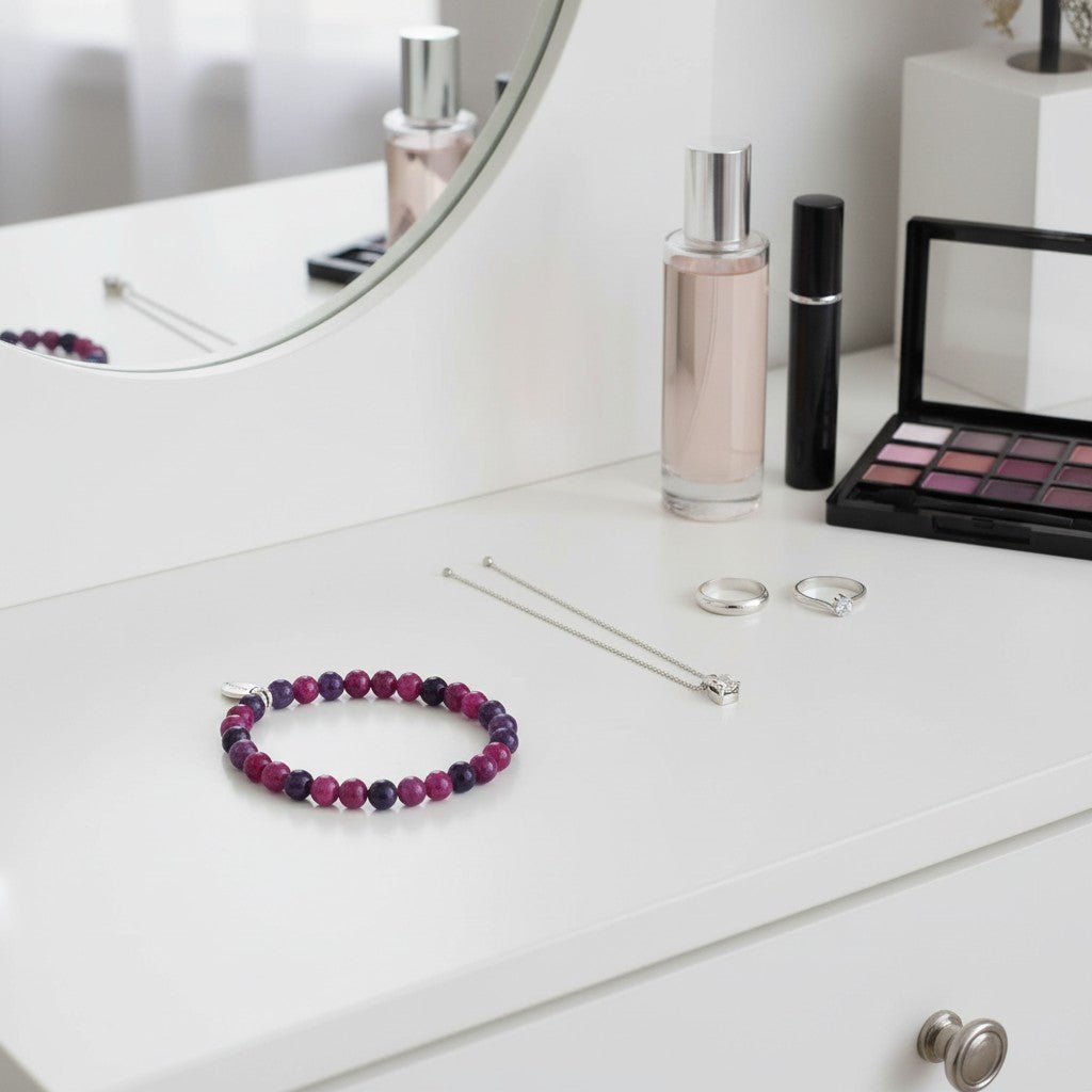 PERLENARMBAND ELLA MIT AMETHYST UND JADE IN MAGENTA - Duolino Design