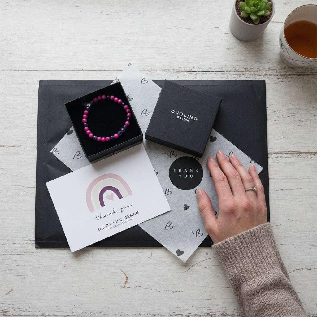 PERLENARMBAND ELLA MIT AMETHYST UND JADE IN MAGENTA - Duolino Design