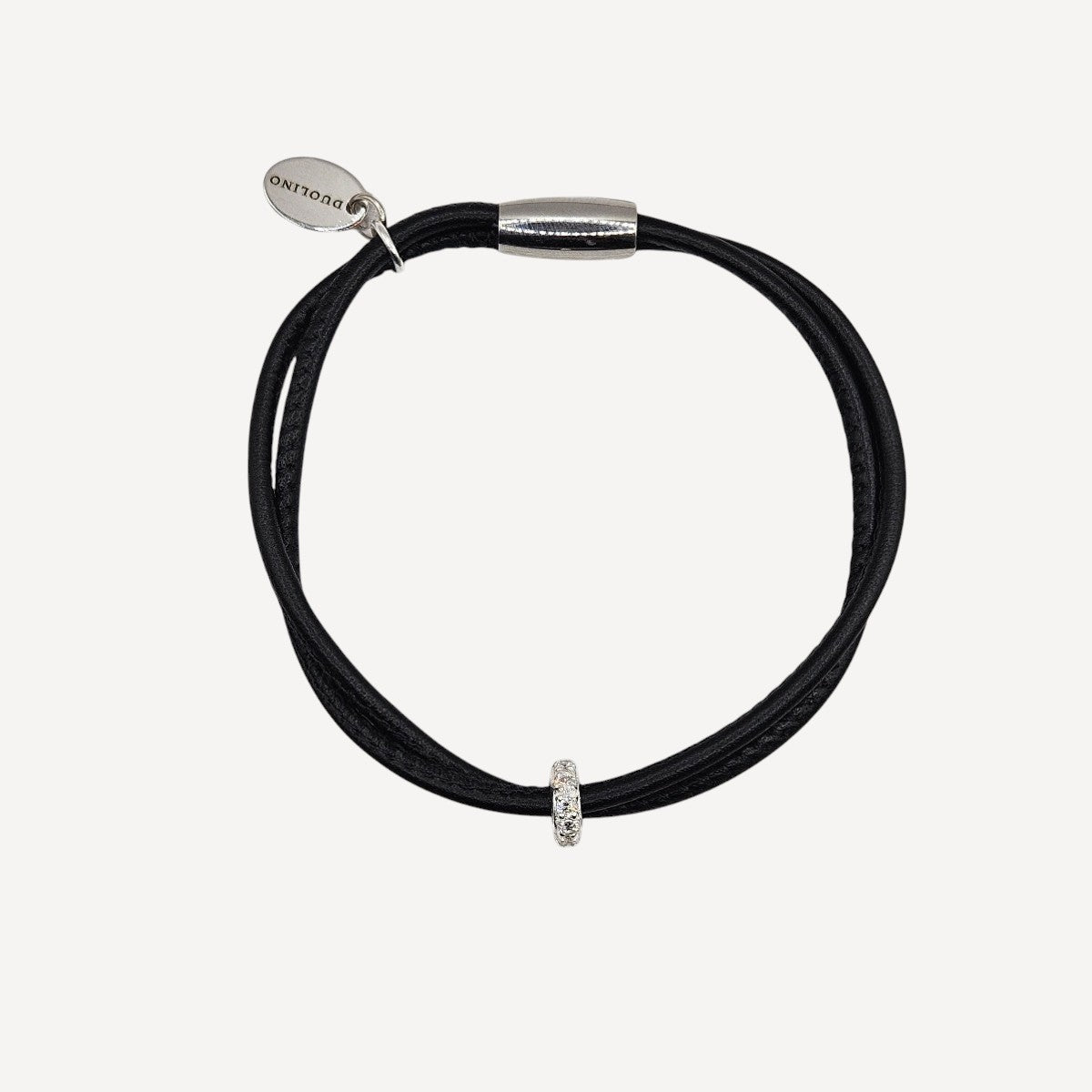 ELEGANTES LEDERARMBAND AVA MIT ZIRKONIA - SILBERCHARM - Duolino Design