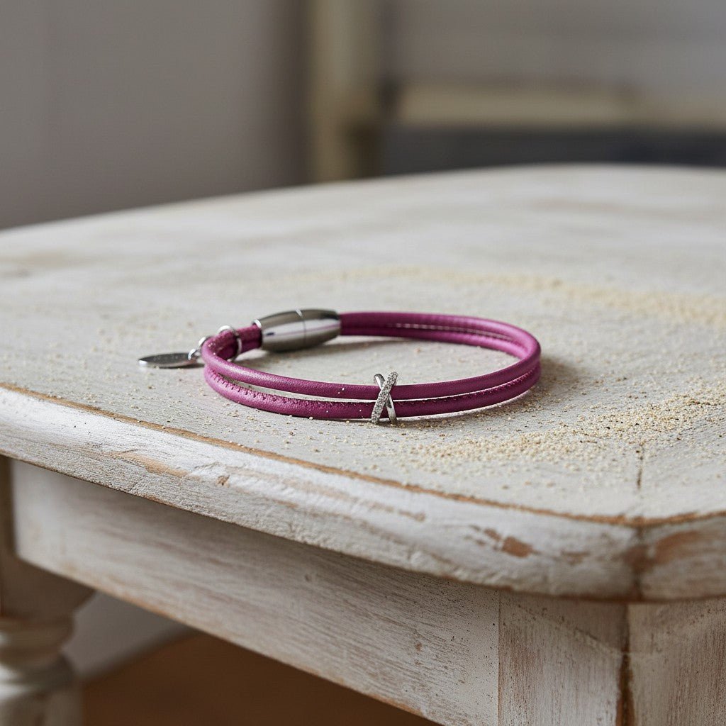 ELEGANTES LLEDERARMBAND ELENA IN FUCHSIA - Duolino Design