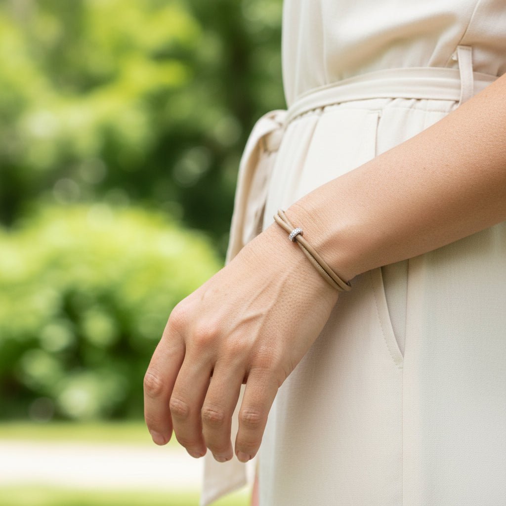 LEDERARMBAND ELOISE IN CAPPUCCINO MIT ZIRKONIA - Duolino Design