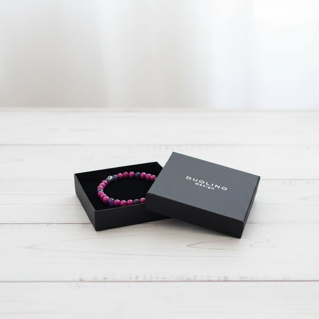 PERLENARMBAND ELLA MIT AMETHYST UND JADE IN MAGENTA - Duolino Design