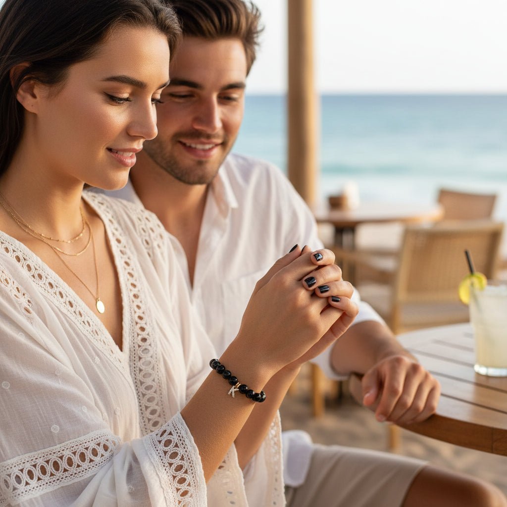 PERLENARMBAND ALINA PERSONALISIERT MIT BUCHSTABENANHÄNGER - Duolino Design