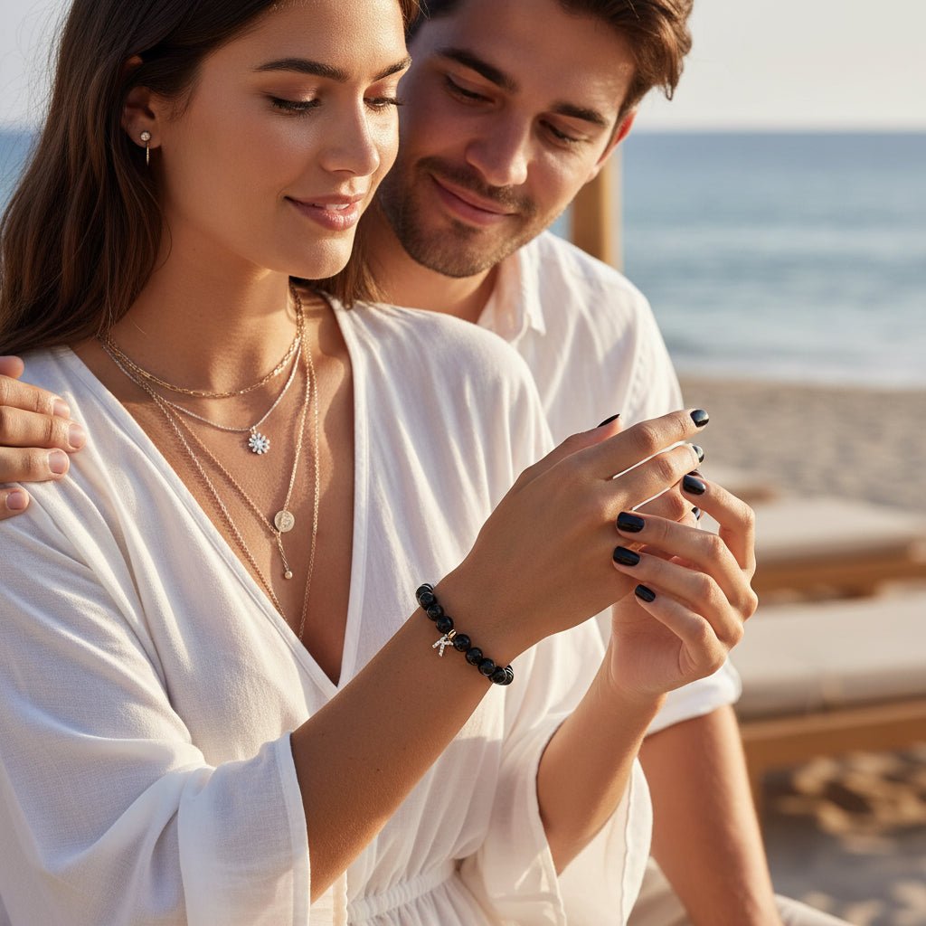 PERLENARMBAND ALINA PERSONALISIERT MIT BUCHSTABENANHÄNGER - Duolino Design