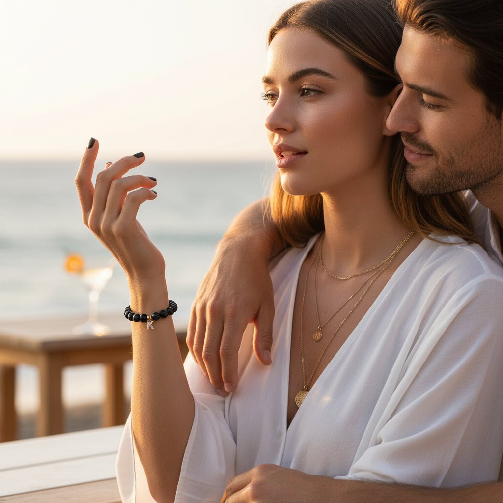 PERLENARMBAND ALINA PERSONALISIERT MIT BUCHSTABENANHÄNGER - Duolino Design